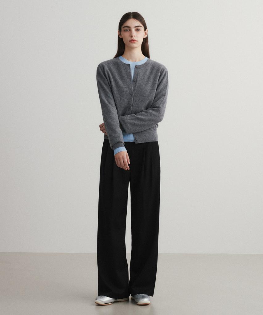 SUARE WOMEN Wool Double-Pleated Semi-Wide Slacks Black