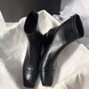 Мода 2025 Новые женские ботильоны с полым каблуком и квадратным носком, металлические, современные, для женщин, зимний уличный стиль, ботинки на среднем каблуке, женские