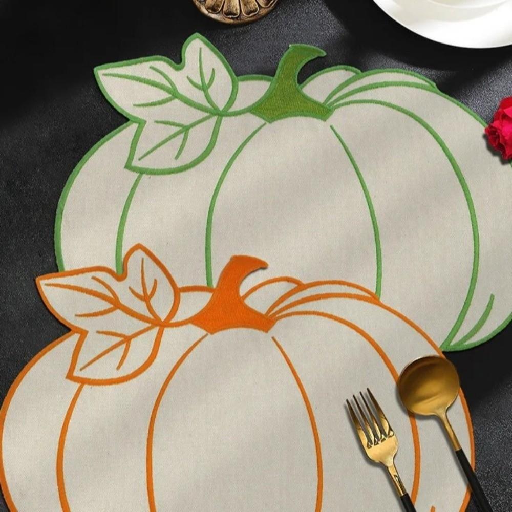 Embroidered Dining Table Mat Heat Insulated Pumpkin Placemat Durable Insulated Pad