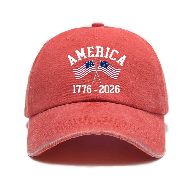 Washed And Distressed Printed Baseball Cap for Adults pc Versatile Trendy American Th Anniversary Printed Washed And D
