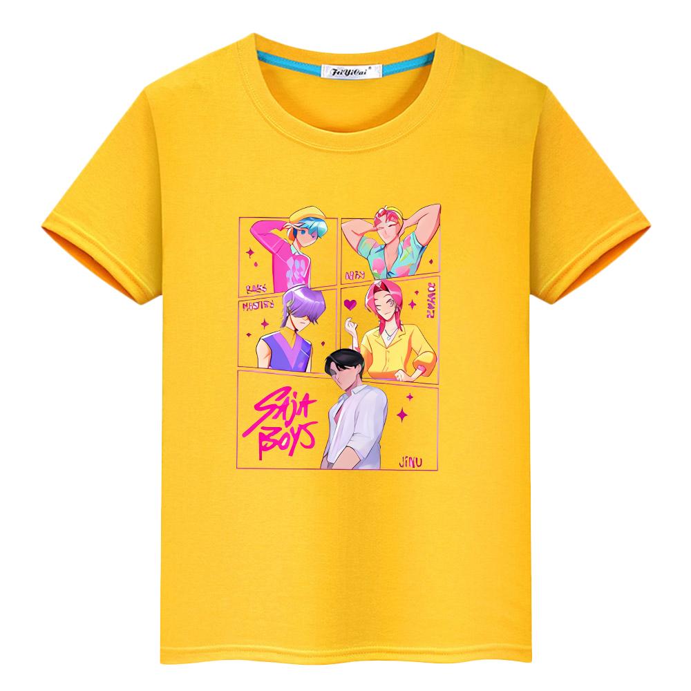 T Shirt for Kids Boy 10year Saja Boys Print 100%Cotton Cute Tops Y2k Anime Short Kpop Demon Hunters Kawaii Tees Girls Clothes