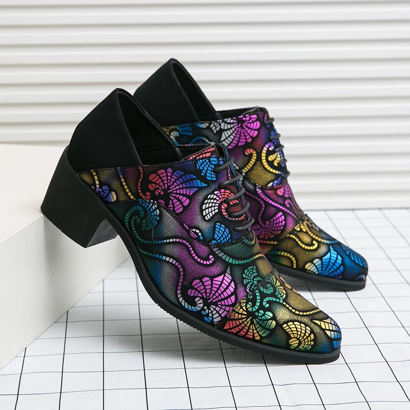 Цветочный принт Модные кожаные туфли Мужские туфли Свадебные туфли Туфли с горошком для вечеринки Банкетные туфли Модные мужские туфли на высоком каблуке Выпускное платье
