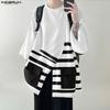 Oversized Men Casual Loose 3/4 Sleeve Splits Irregular Front Cross Striped Print T-Shirts Tops