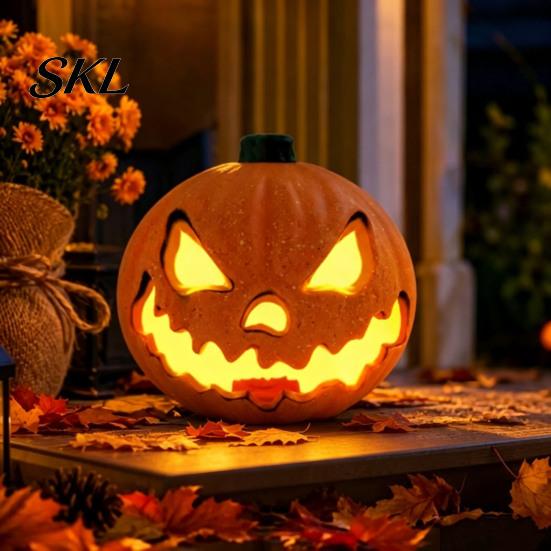 Pumpkin with Integrated LED Halloween Evil Lantern, Large Light Up Jack O Lantern Decor Decoration for Party Scene, Spooky Outdoor Indoor Decoration,
