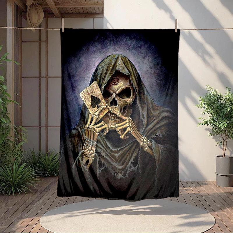 1pc skull pattern blanket, all season lightweight home office outdoor nap multifunctional blanket