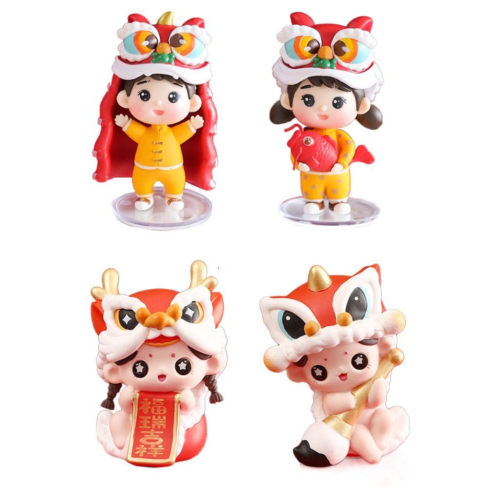 Мальчик и девочка Танец льва Статуя мальчика Китайский стиль Танец льва Украшения Весенний фестиваль