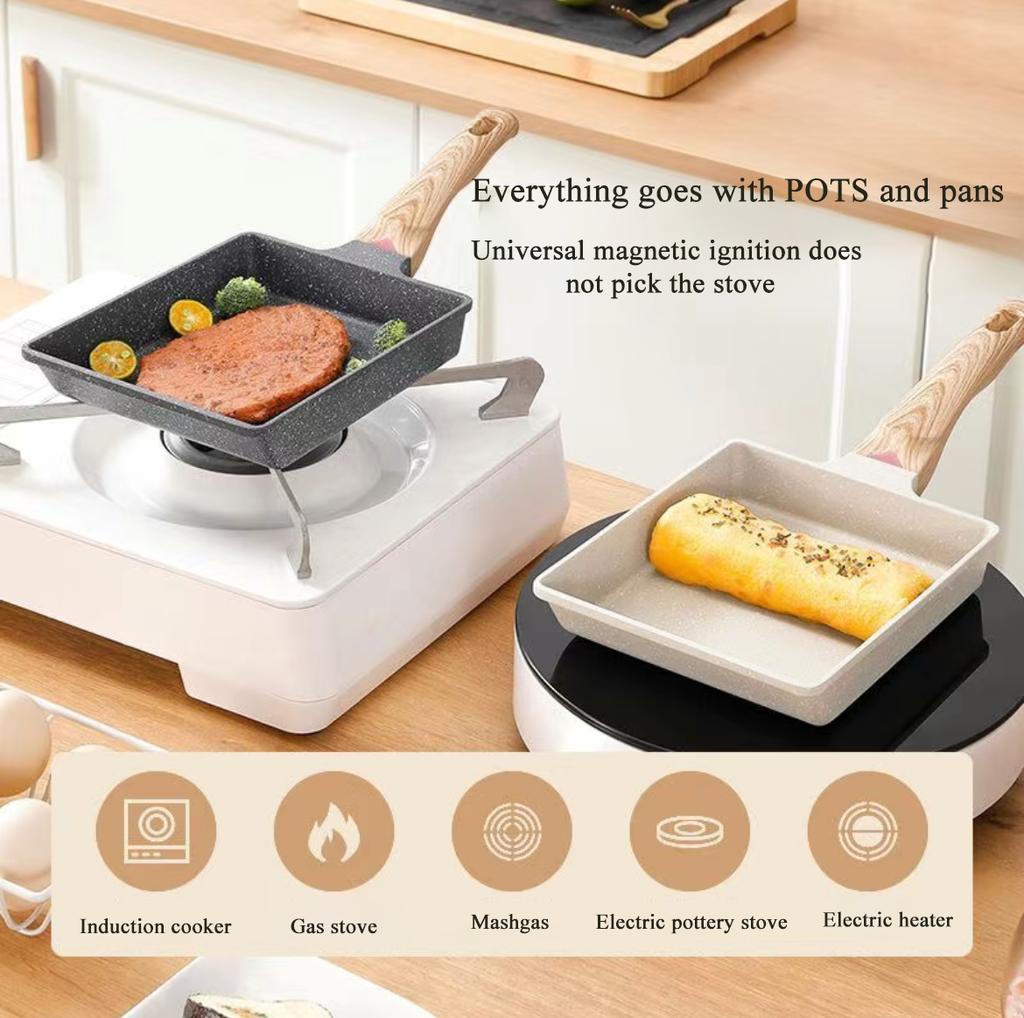 Сковорода для омлета и яичных рулетиков, японская квадратная кастрюля тамако со съемной ручкой, предотвращающей ожоги, для всех плит, бездымная кастрюля