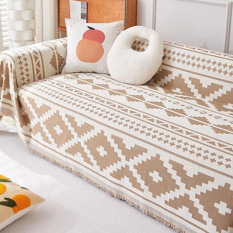 Boho Geometric Throw Blanket Chenille Sofa Towel Cover Both Sides Universal Four Seasons Simple Non Slip Sofa Cushion Cover