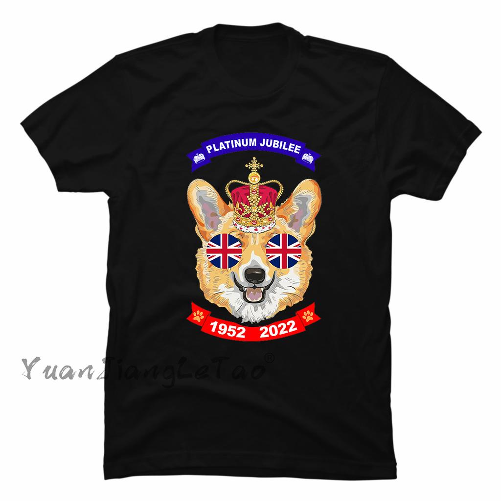 Queen 2022 Union Jack 70th Platinum Jubilee Tshirt Queen Elizabeth II Classic Tops Kawaii Corgi Dog Graphic Tops Unisex Shirt