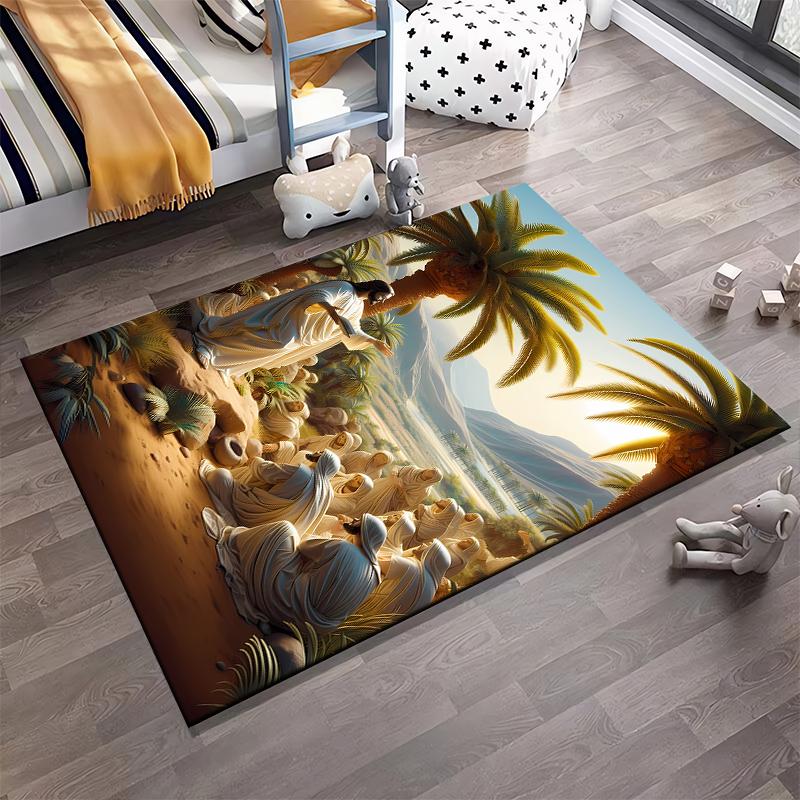 Sermon Scene with Palms and Followers Non-slip rug suitable for living room and bedroom sofas.