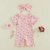 Citgeett Summer Infant Baby Girls Outfits Flower Print Short Sleeve Romper Bow Headband Clothes Set