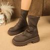 Свободные Женские Ботинки из Мягкой Кожи Мягкая Эластичная Подошва Не Устают Ноги Теплые Дышащие Толстая Подошва Увеличение Роста Модные Удобные Ботинки Мартин