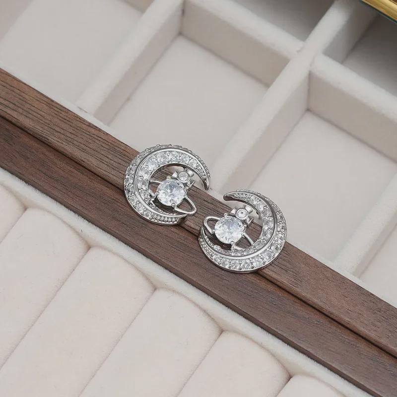 Серьги с цирконом Сатурна вдовствующей императрицы Цыси: Элегантный французский ретро-дизайн с серебряной иглой