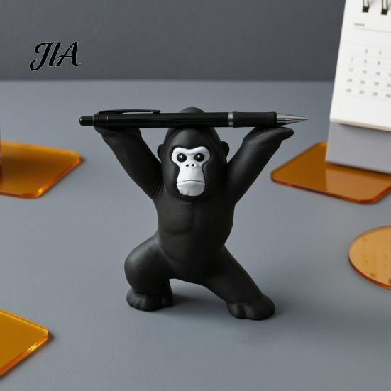 Stress Relief Desk Toy 3D Printed Gorilla Pen Holder, Funny Figurine, Resin Accessories Minimalist Black Ornaments for Office Home Study Handheld