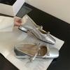 Серебристые одинарные туфли женские весна и осень новый лук французский вечерний бриз темперамент фея с юбкой толстый каблук туфли Мэри Джейн