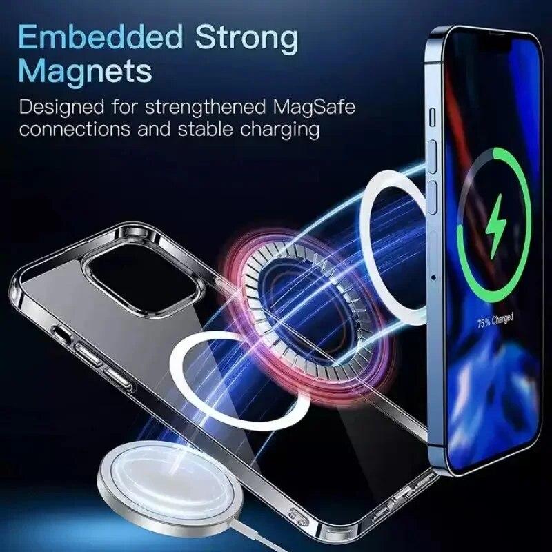 Роскошный беспроводной магнитный чехол для Apple Magsafe Case Iphone 11 12 13 15 14 Pro Max Mini 7 8 Plus Xr XsMax X прозрачные акриловые чехлы