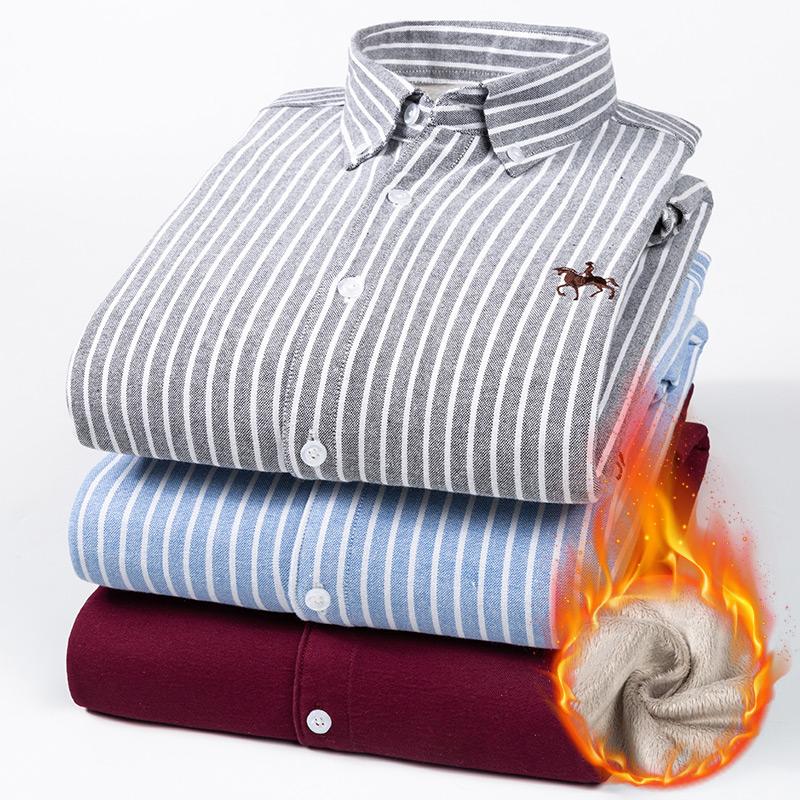 Теплые рубашки из хлопка оксфорд однотонные с длинным рукавом зимняя деловая повседневная одежда логотип 2 слоя