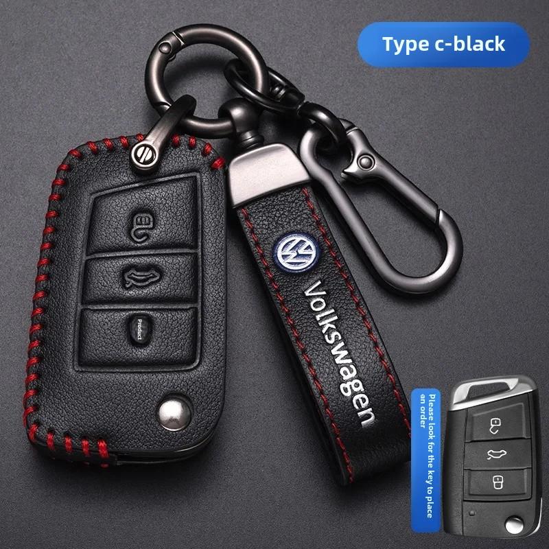 For VOLKSWAGEN VW Polo Golf 7/8 Genuine Leather Key Cover Fast Thrill Tour Guide Lingdu Exploration Vehicle Car Key Case High Qu
