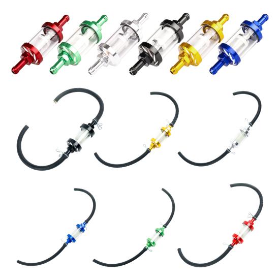 Visible Clear Glass Fuel Filter with Thickened 5/16-Inch Fuel Line And Hose Clamps Universal Oil Filter Kit