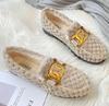 Fashion 2025 Thicken Plush Fur Flats Women Luxury Chains Lambswool Loafers Tweed Shoes Ladies Winter Warm Cotton Wool Mocasines Femmes