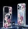 Фиолетовый Цветок Магнитный Чехол для iPhone 15/16/17 Pro Max - Прозрачный Полное Покрытие