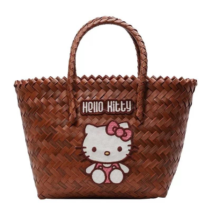 Сумка-ведро Hello Kitty из плетеного материала для повседневной летней носки
