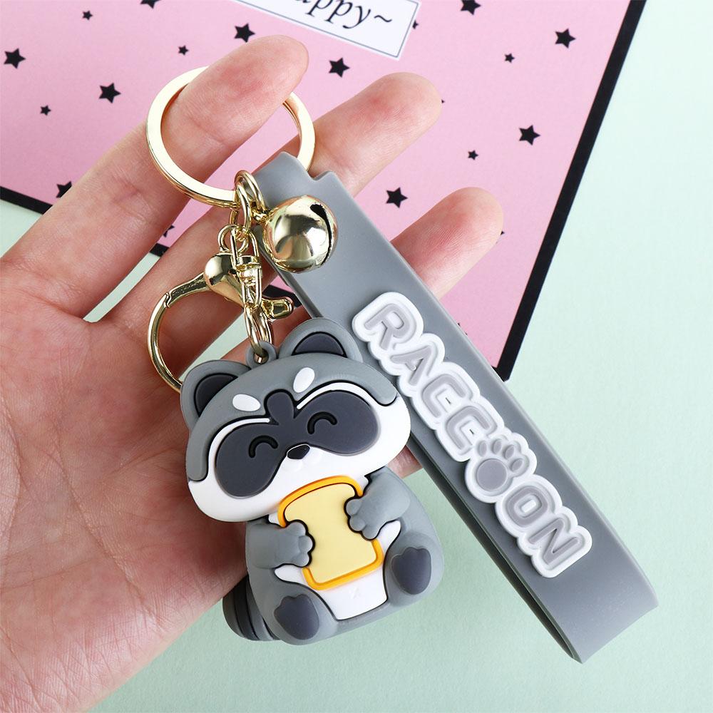 Zinc Zinc Alloy Animal Earphone Case Korean Kids Pendant Backpack Decor Cartoon Keyring Raccoon Keychain