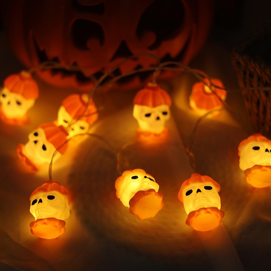 Halloween decoration props, luminous pumpkin skull LED light string, ghost festival scene decoration, ghost small colorful light