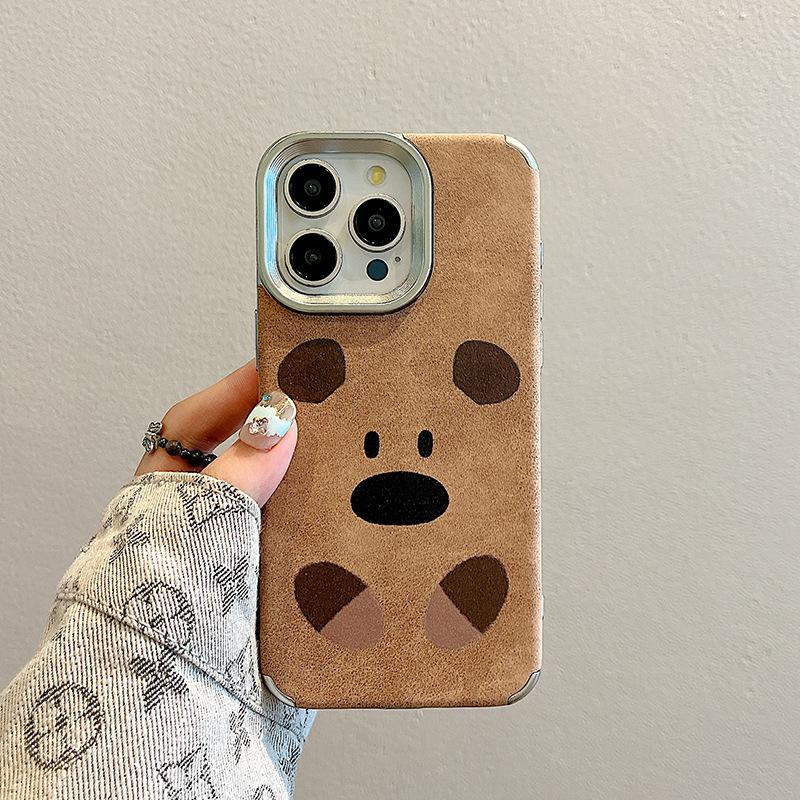 Ins Autumn and Winter Brown Expression Plush Bear for Apple 16 Mobile Phone Case for IPhone15ProMax Anti-fall 14