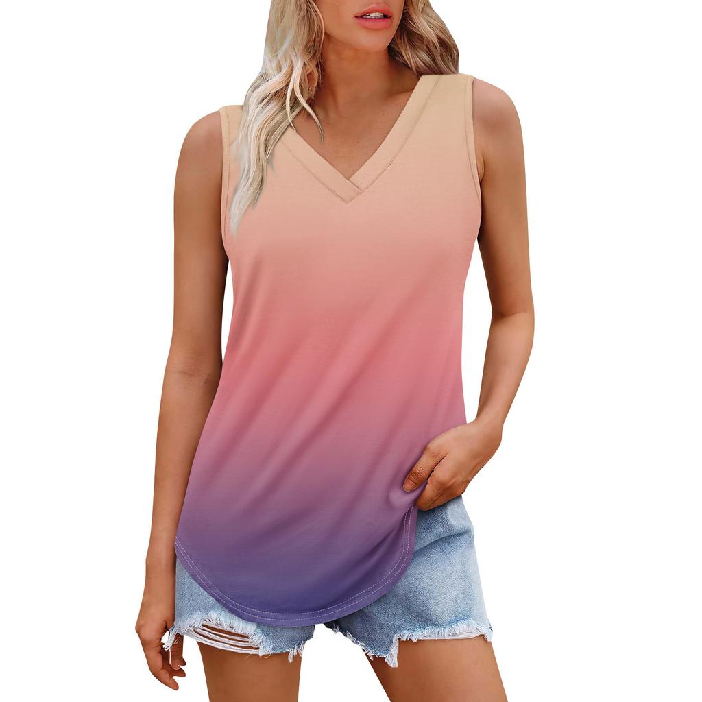 Женская майка с V-образным вырезом и принтом, повседневная майка, свободный крой, топы без рукавов, струящиеся