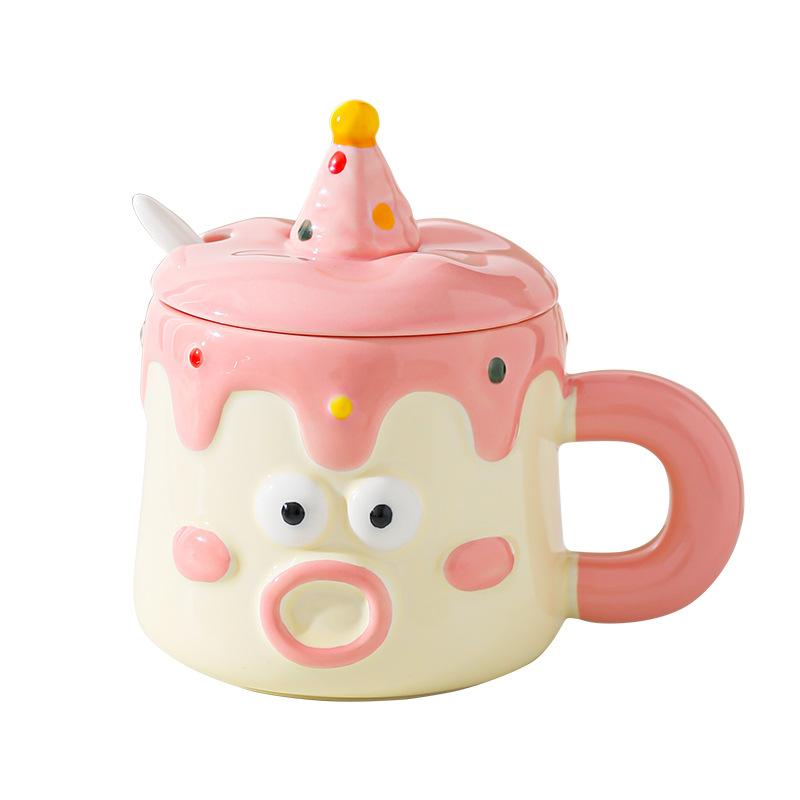 Мультяшная кружка, нарисованная от руки, с крышкой и ложкой, чашка для питья воды для пары, чашка с забавным выражением, подарочная чашка, бытовая чашка для молока и завтрака