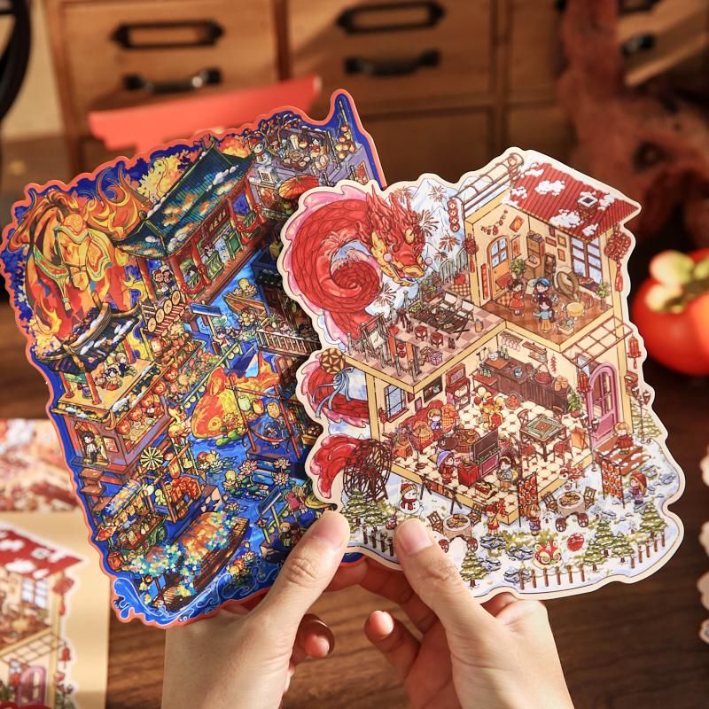 4sheets/bag Original New Year Of 3D Landscape Stickers For Decoration Collage Landscape Hand Account DIY Stickers Decorative