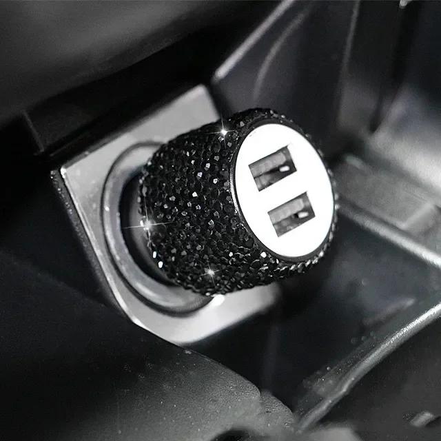 Блестящее USB-автомобильное зарядное устройство 5 В 2,1 А, двойной порт, быстрый адаптер, розовое автомобильное украшение, стайлинг автомобиля, бриллиантовые автомобильные аксессуары, интерьер для женщины