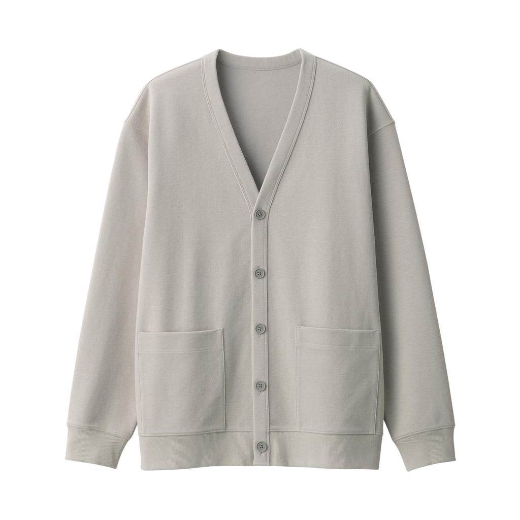 MUJI Milan Rib Size AB1NFA4A Men's Double-Knit V-Neck Cardigan, Gray, XS,