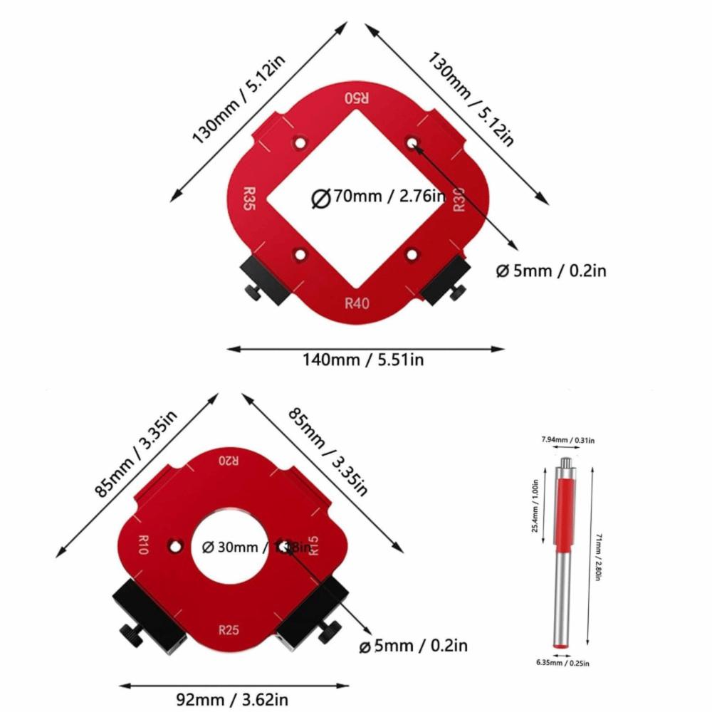 3pcs 4-in-1 Design Radius Corner Jig Quick Positioning Corner Rounding Template  For Trim Router