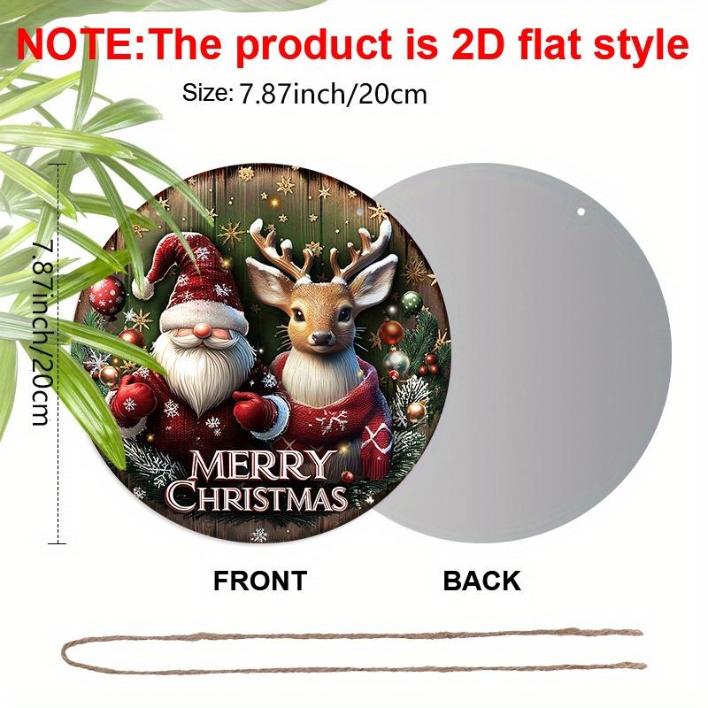 2D Flat Aluminium Christmas Sign with Santa Claus & Elk Pattern - Rustic Figurine Ornaments - Ideal for Front Door, Wall, Porch, Window Decor - Ideal