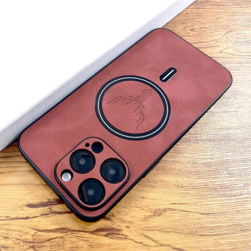 Luxury PU Leather Deer Case For iPhone 15 14 13 12 11 Pro Max 15Pro 14Pro 13Pro ProMax For Magsafe Wireless Charge Full Cover On