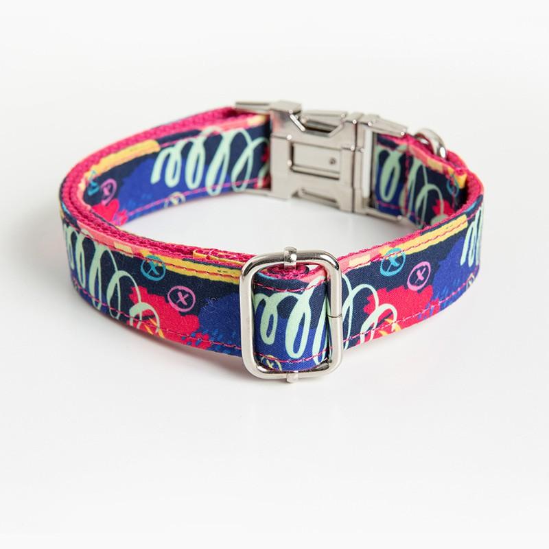 Red Graffiti Dog Collar Leash Set Large Dogs Adjustable Size XS To XL Non-Stretch Pet Harness Accessory