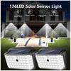 1/2/4 шт. 176 светодиодных солнечных уличных настенных светильников Водонепроницаемый датчик движения Питание от солнечной энергии Уличный светильник с солнечным светом для украшения сада