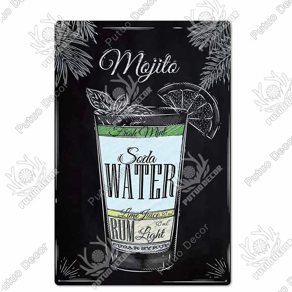 Putuo Decor Vintage Cocktail Metal Sign Tin Plaque for Wall Decor Perfect for Bar Pub Man Cave or Living Room Decoration Retro