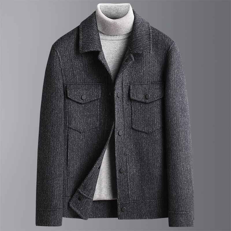 Осенне-зимнее короткое двухстороннее шерстяное пальто мужское утолщенное повседневное двухстороннее шерстяное пальто для мужчин