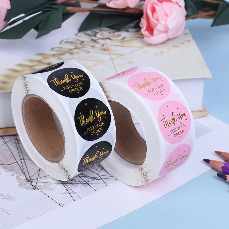 500 шт. Розовый Черный Ручная работа С Для Вашего Заказа Наклейка Сердце Спасибо Наклейка