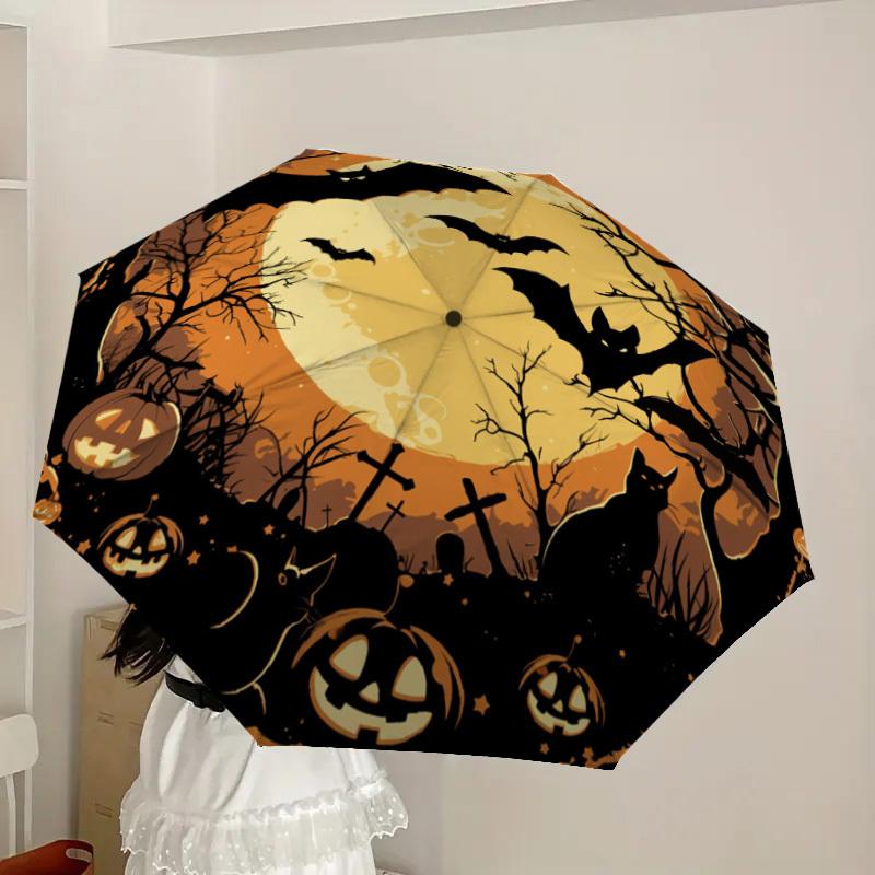1pc Halloween Night with Bats and Pumpkins Umbrella with Plastic Handle,Suitable for All Seasons Home Travel Outdoor UmbrellaDD086