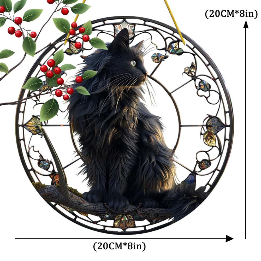 20Cm Large Size Black Cat Suncatcher, Plastic Window Hanging Decoration Cat Lover's Birthday Gift Indoor/outdoor Garden Bedroom Office Home Decoration