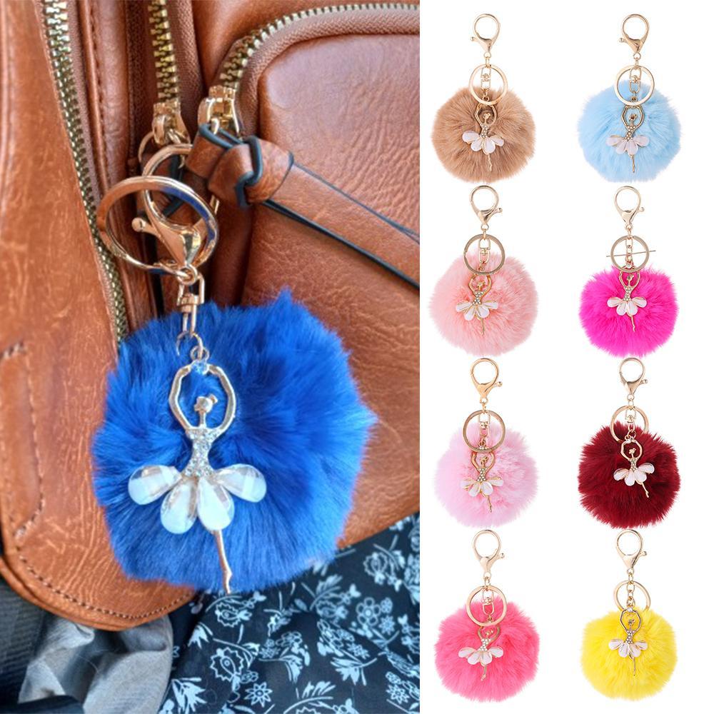 Accessories Faux Rabbit Fur Key Buckle Car Pendant Ballet Dancing Girl Keyring Angel Keychain