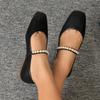 Summer Single Shoes New Square Head Light Mouth Rhinestone One-word Diamond Belt Silver Low Heel Flat Shoes Mary Jane Shoes