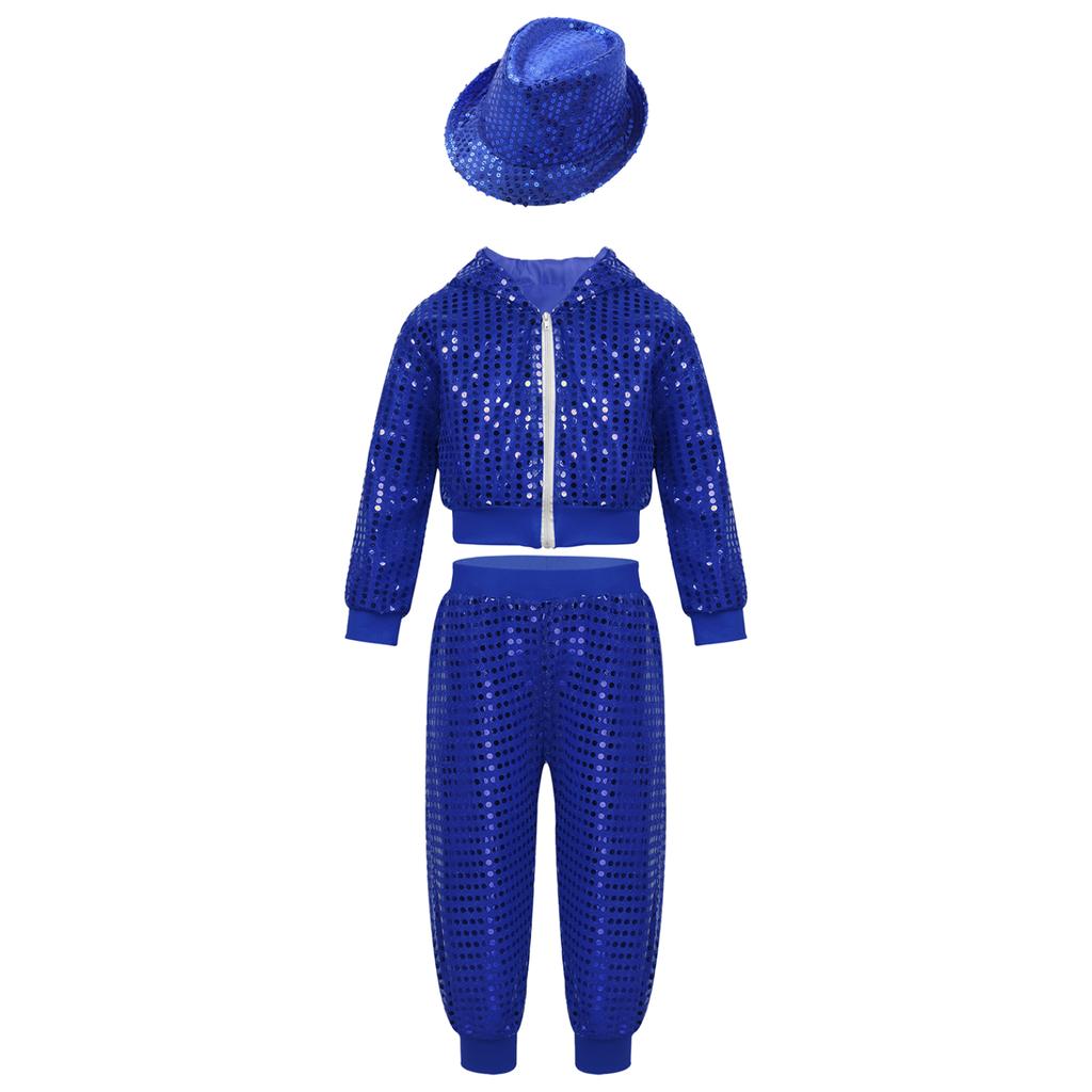 Children Dancewear Suits Kids Girls Boys Shiny Sequins Clothing Sets Hip Hop Dance Stage Costumes
