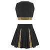 Kids Girls Stylish Cheerleading Dance Wear Sleeveless V Neck Crop Top with Skirt 2Pcs Clothes Set