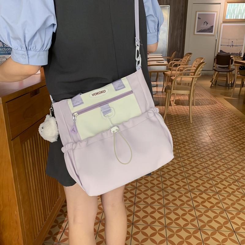 Girls Contrast Shoulder Bag Large Capacity Student Book Bag