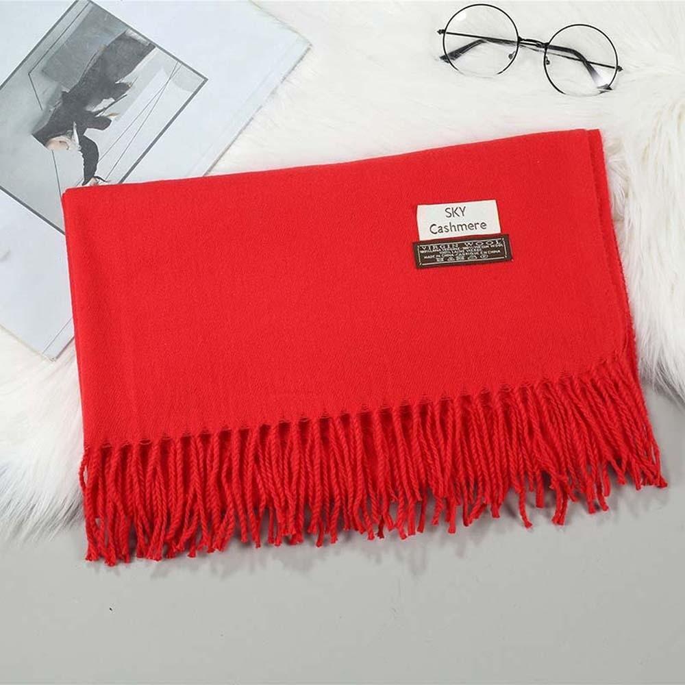 Polyester Solid Color Shawl Windproof Long Neckscarf with Tassel Gifts Classic Wool Scarf Winter